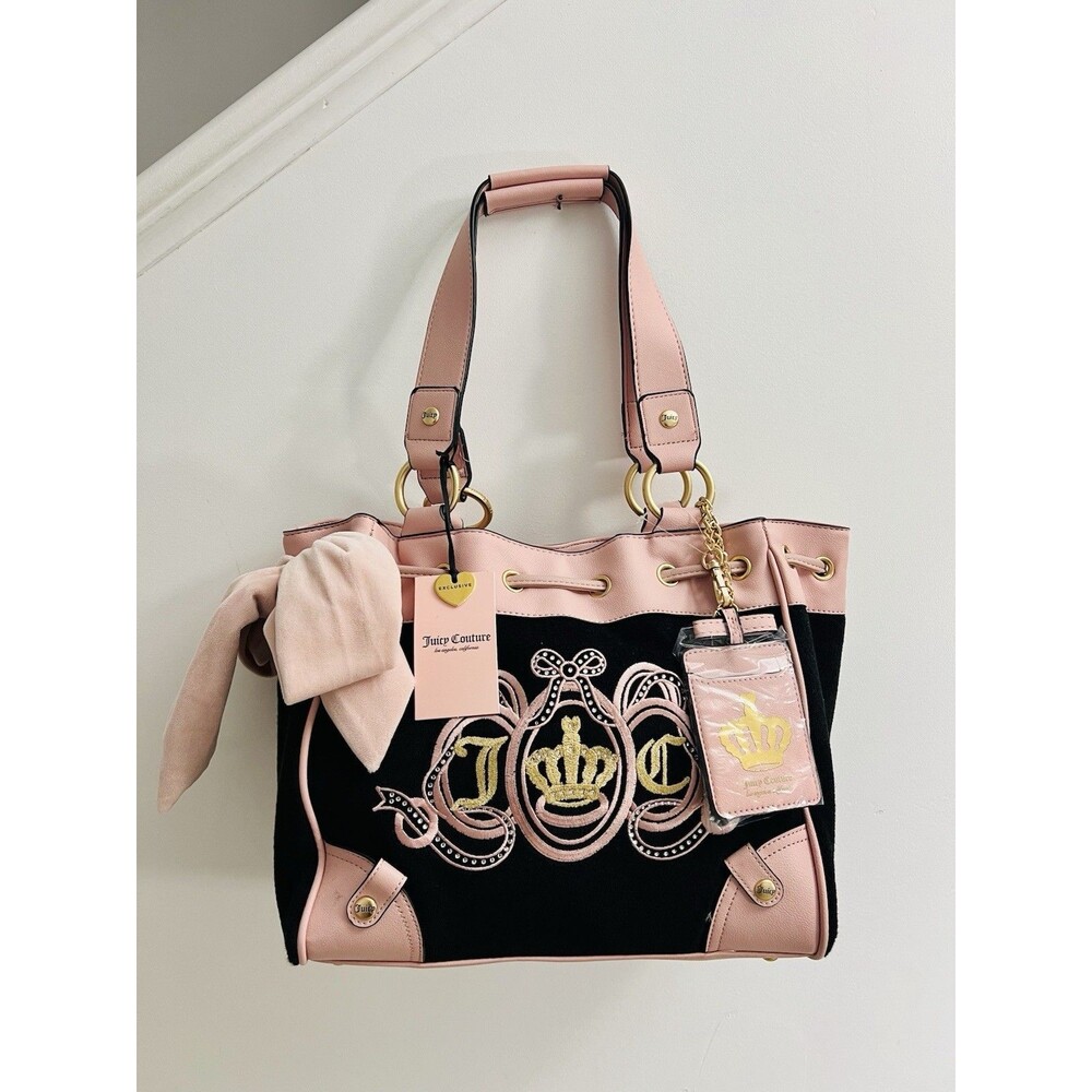 Juicy Couture Lovers Club Terry Tote Daydreamer Bag Black Pink Y2K NWT